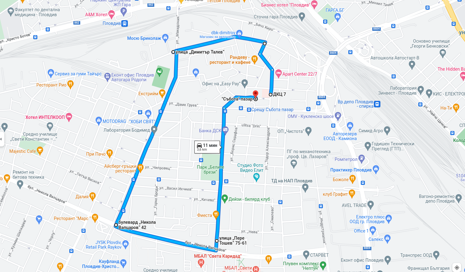 Карта на маршрута - Google maps